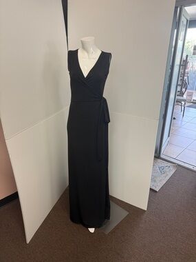 Pia Gladys Perey Elegant Black Sleeveless Wrap Maxi Dress with Side Tie NWT